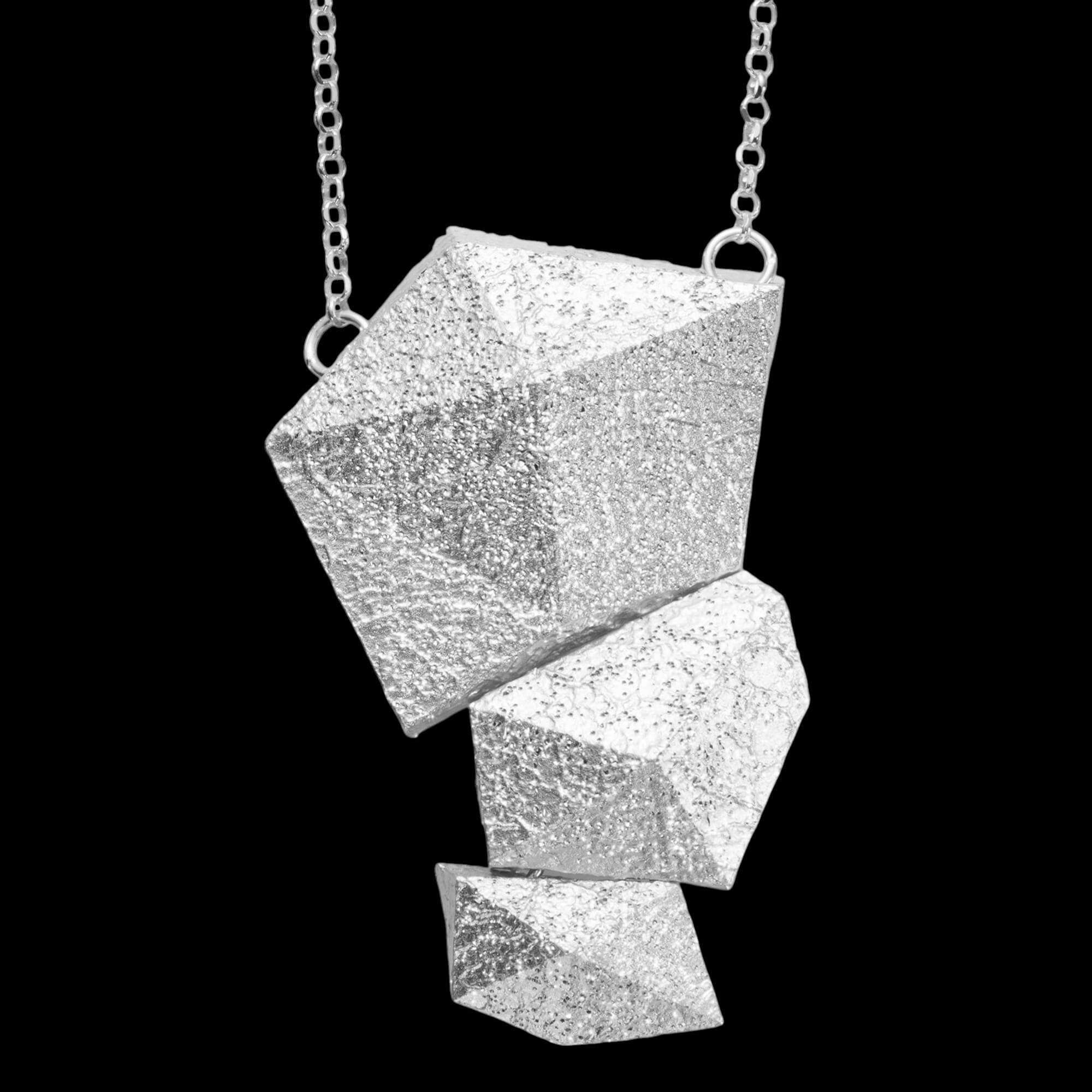 Silver Link Necklace with Stone-Shaped Pendants