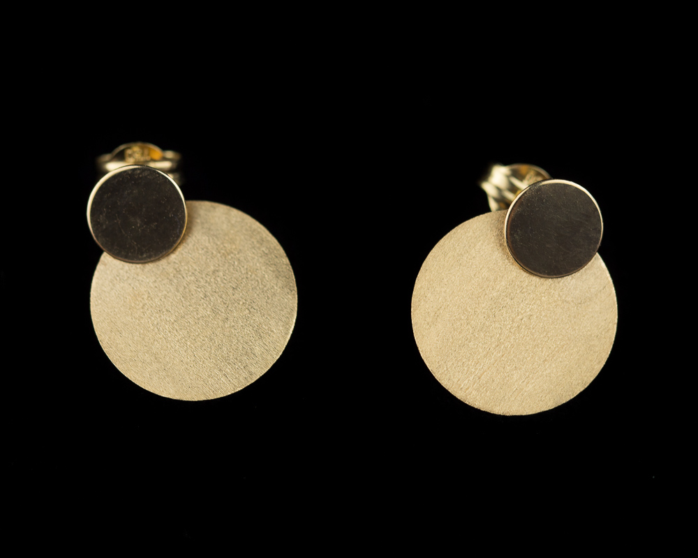 Gold earrings with two circles, 18Kt