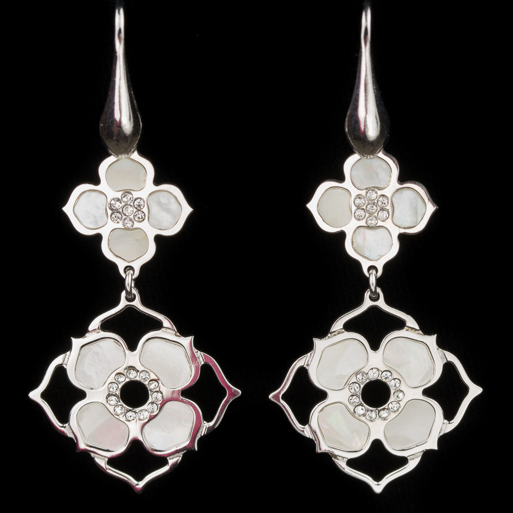 Silver earrings with 2 flowers of mother-of-pearl