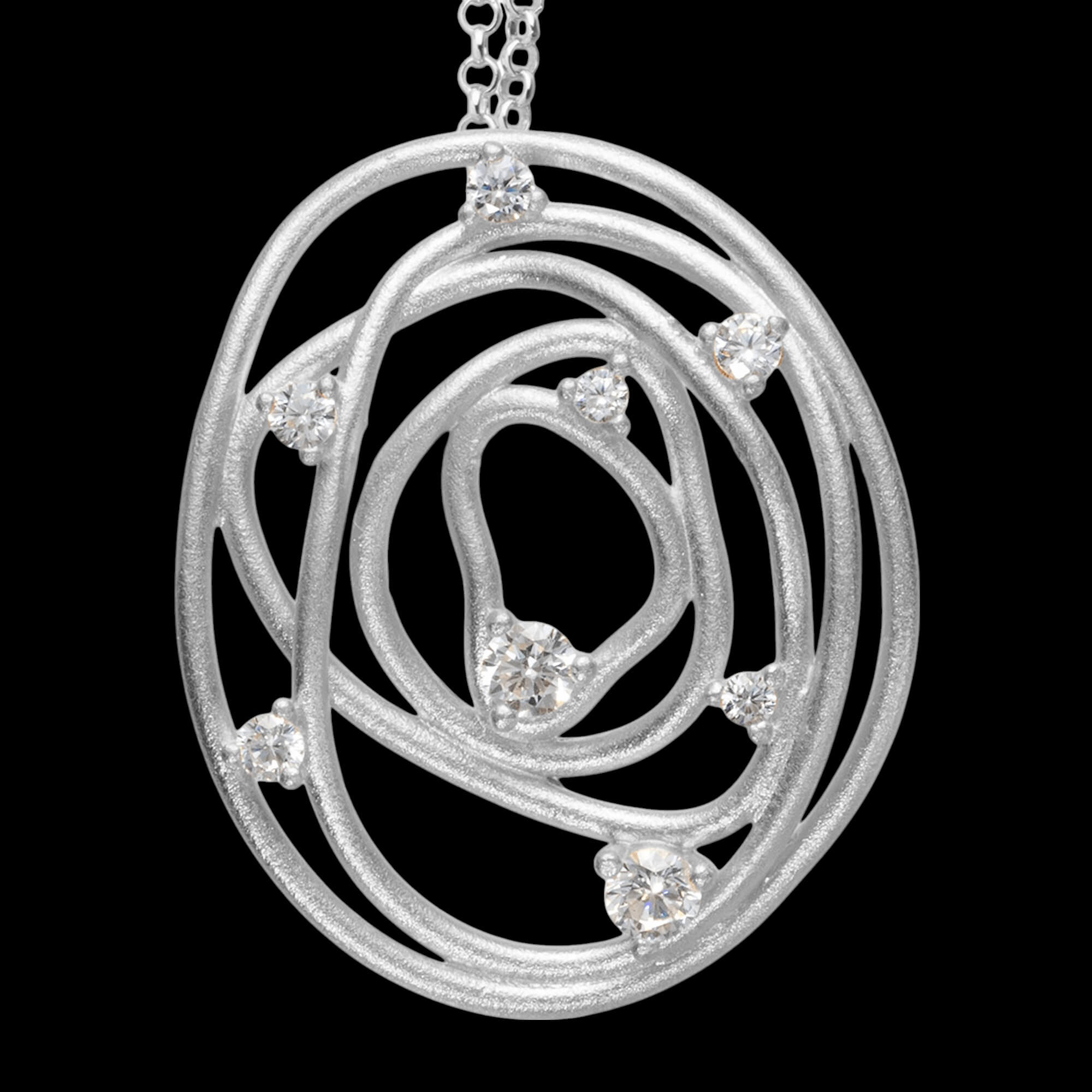 Elegant silver pendant/necklace with 8 sparkling stones