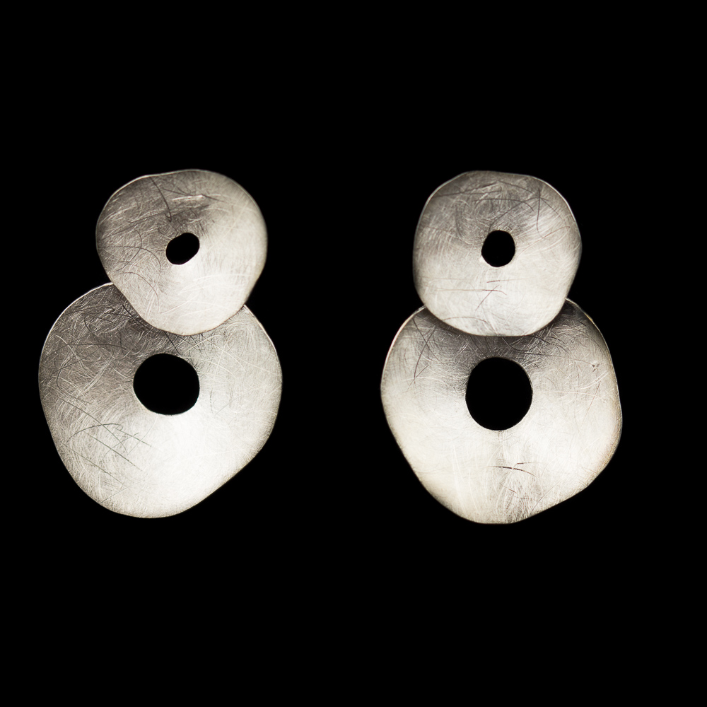 Silver and frosted earrings of two circles