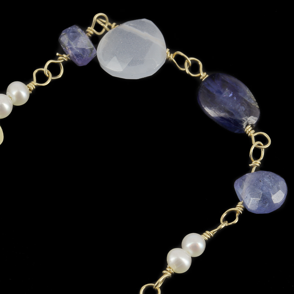 Yellow gold bracelet 18kt with colored stones and pearls