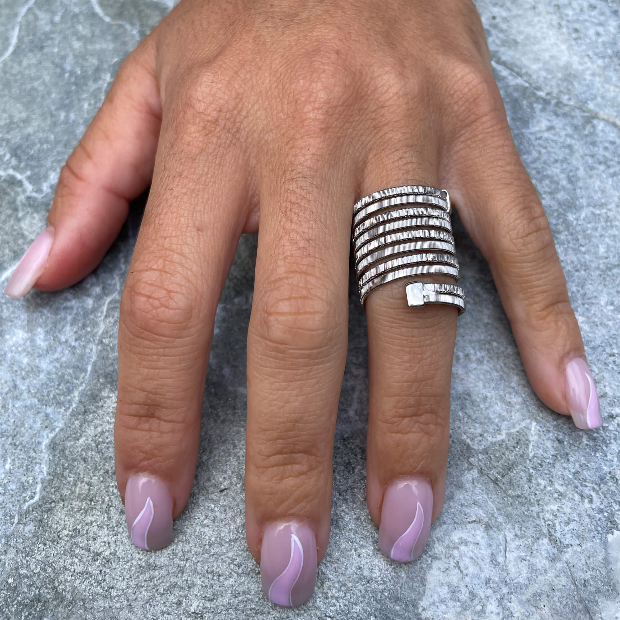 Silver and wide multi-wire ring