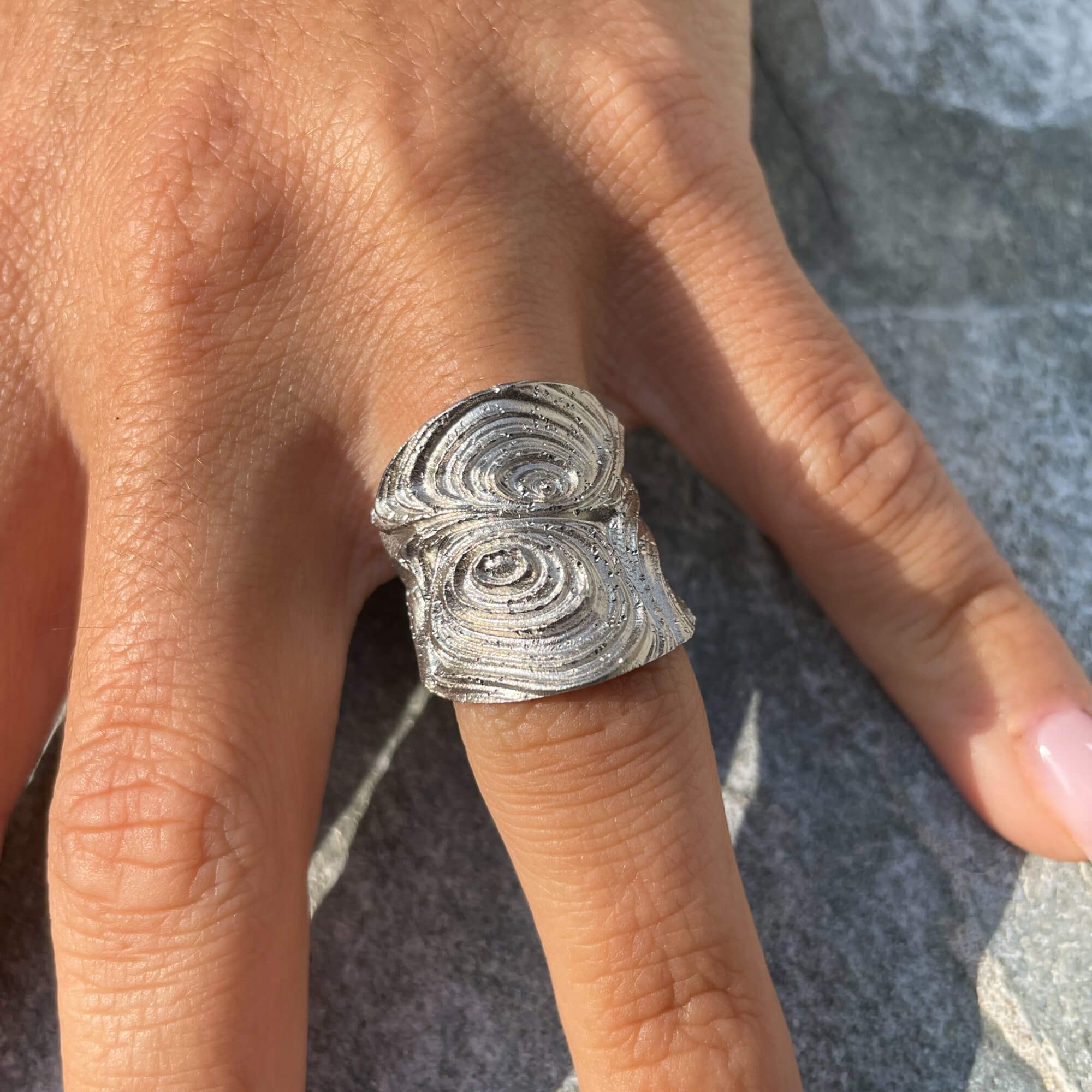 Worked sterling silver ring