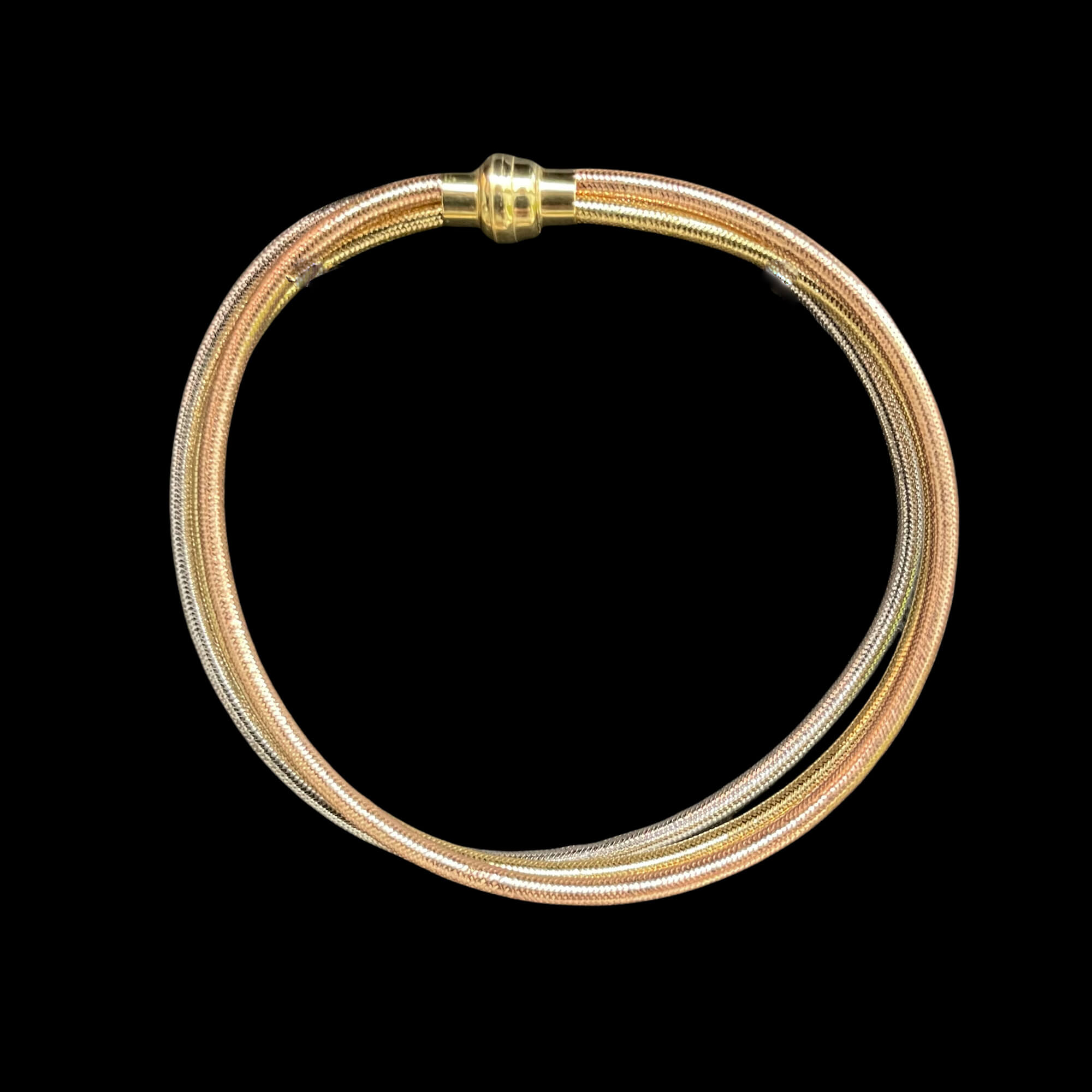 Three-wire Omega bracelet of 3-colors Gold 18kt and Silicone