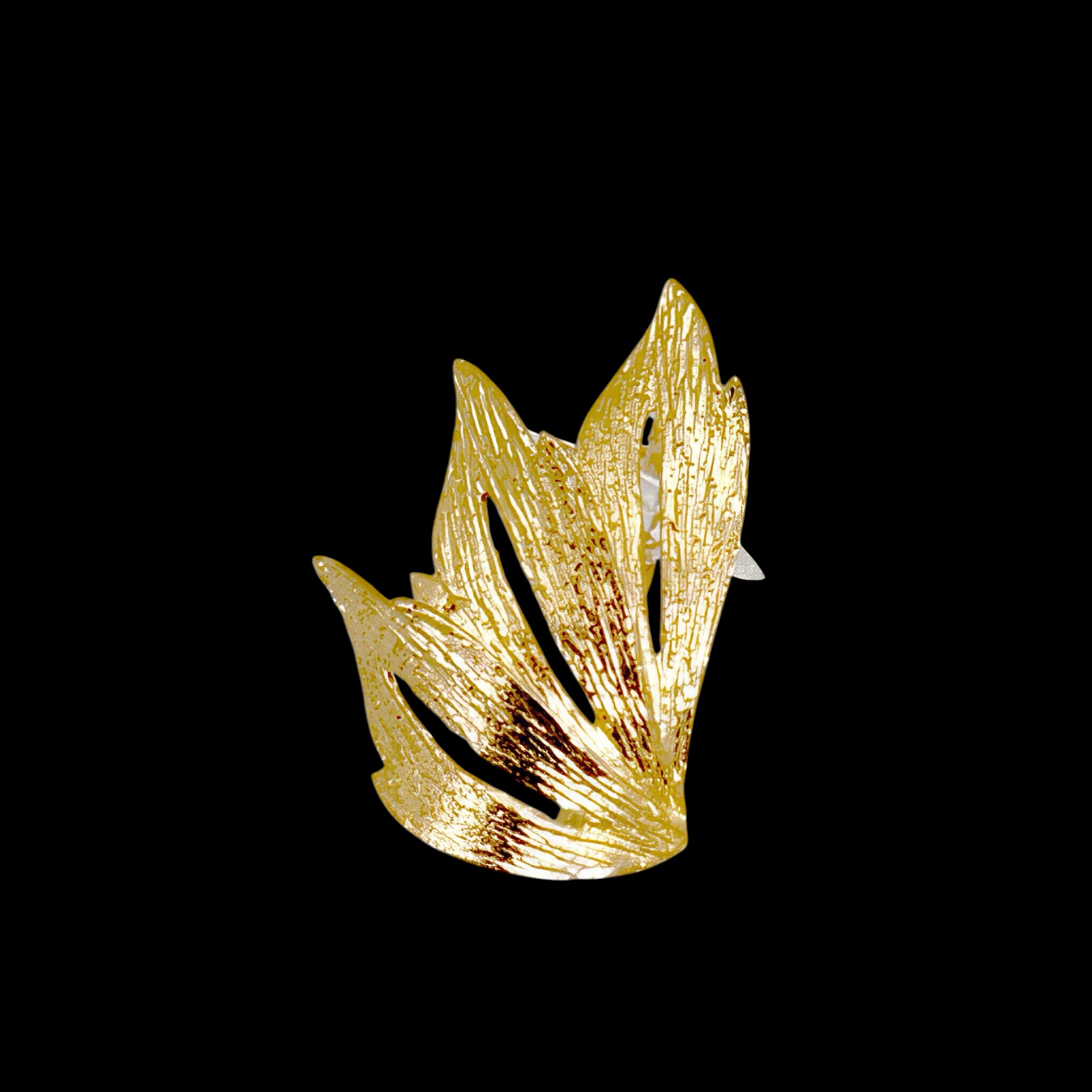 Broche/pendentif plaqué or en forme de feuille