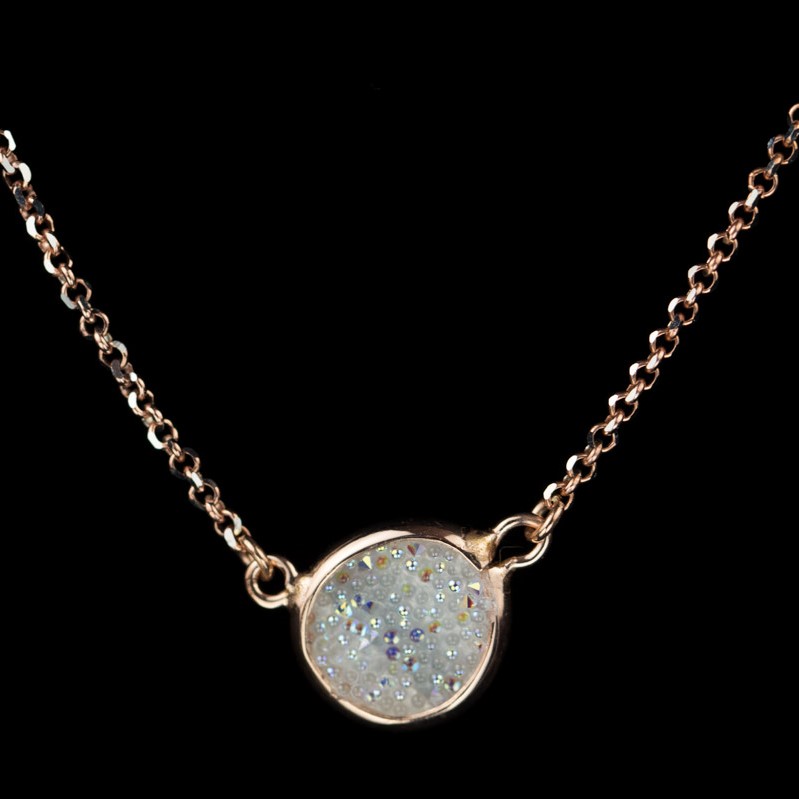 OX1017004S - Korte ketting van zilver en wit kristal