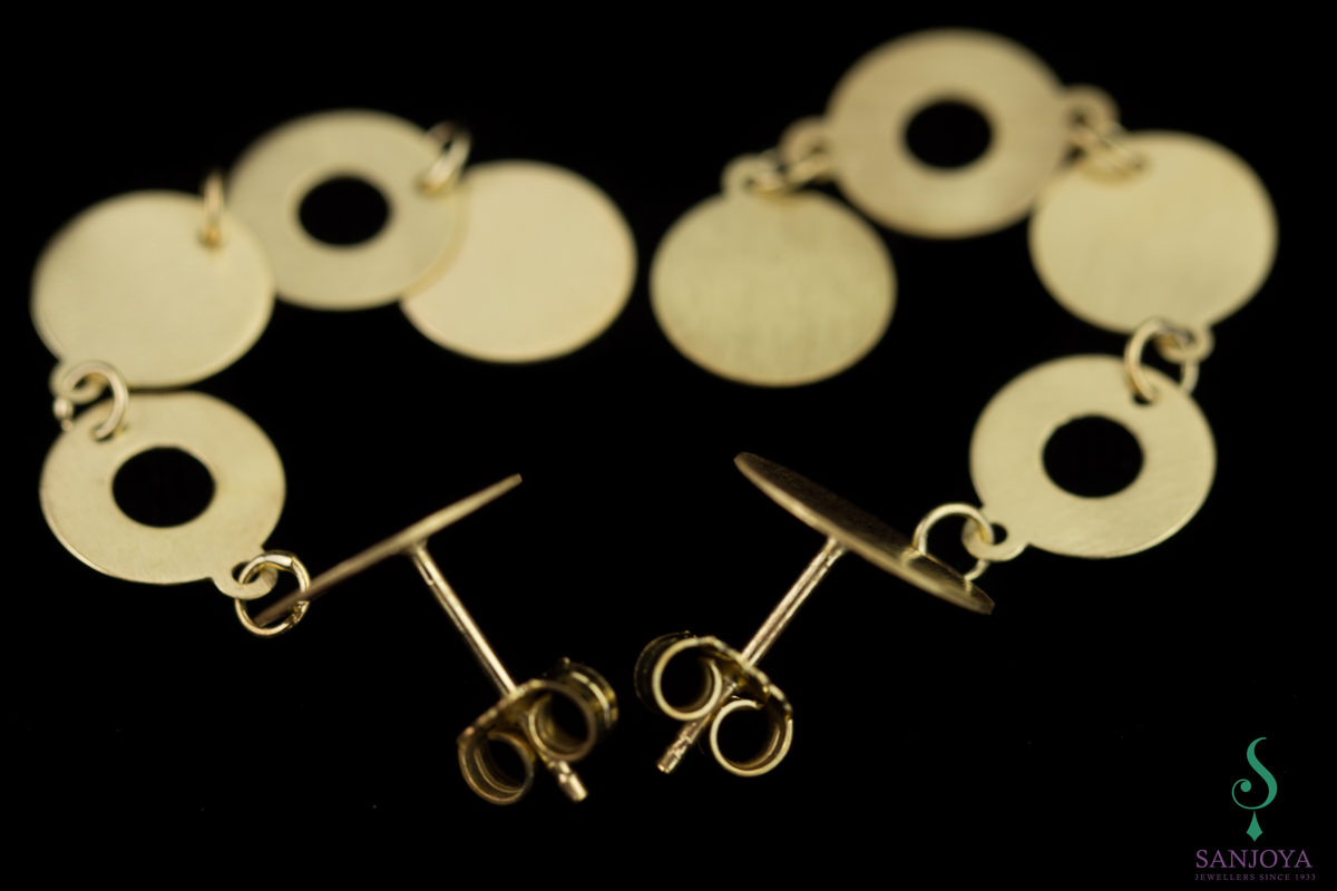 ES0418001 - Vergulde en lange matte oorbellen met cirkeltjes