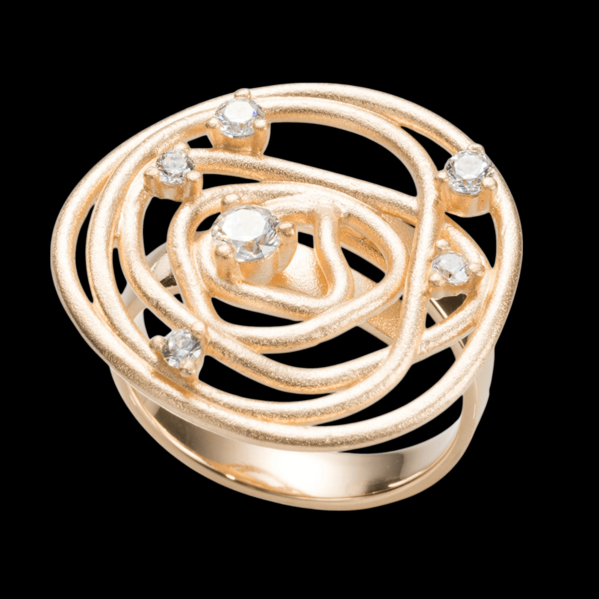 Elegant gold ring with 6 sparkling stones, 18 kt