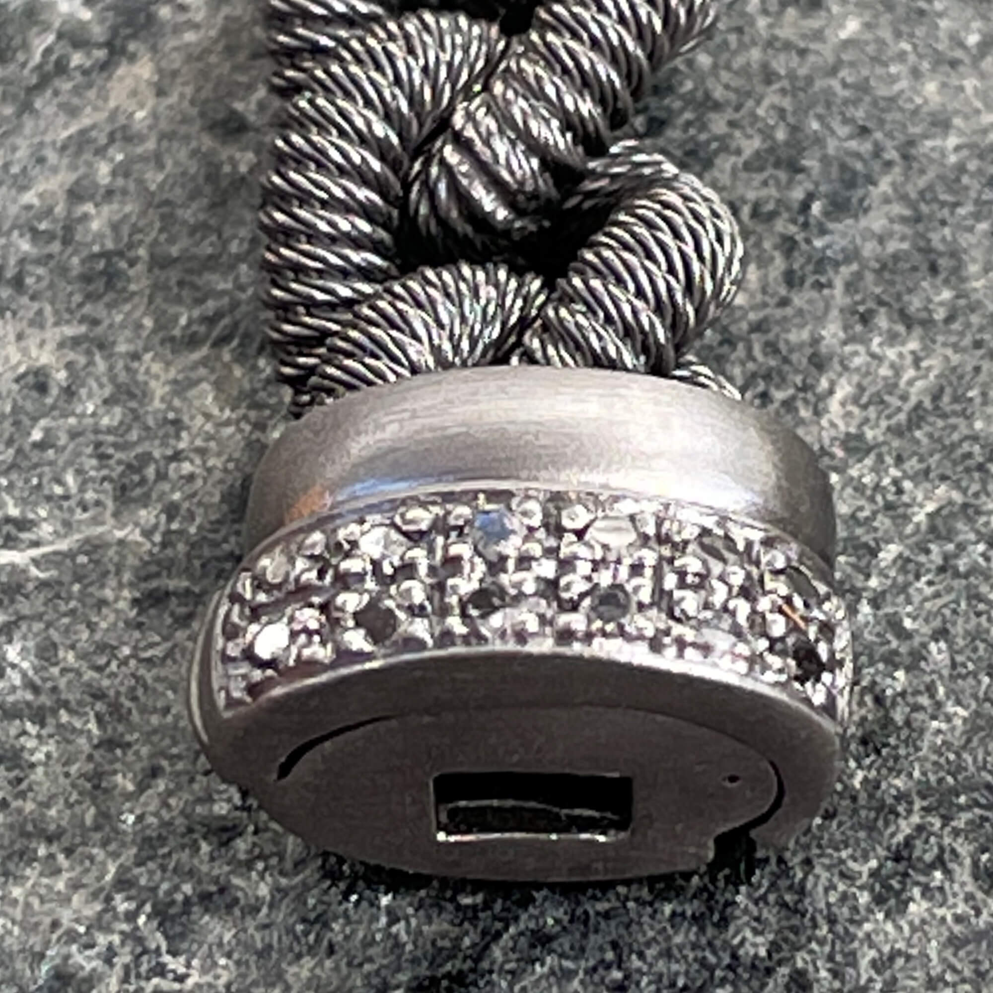 Zwarte zilveren schakelarmband voor heren met zwarte diamant