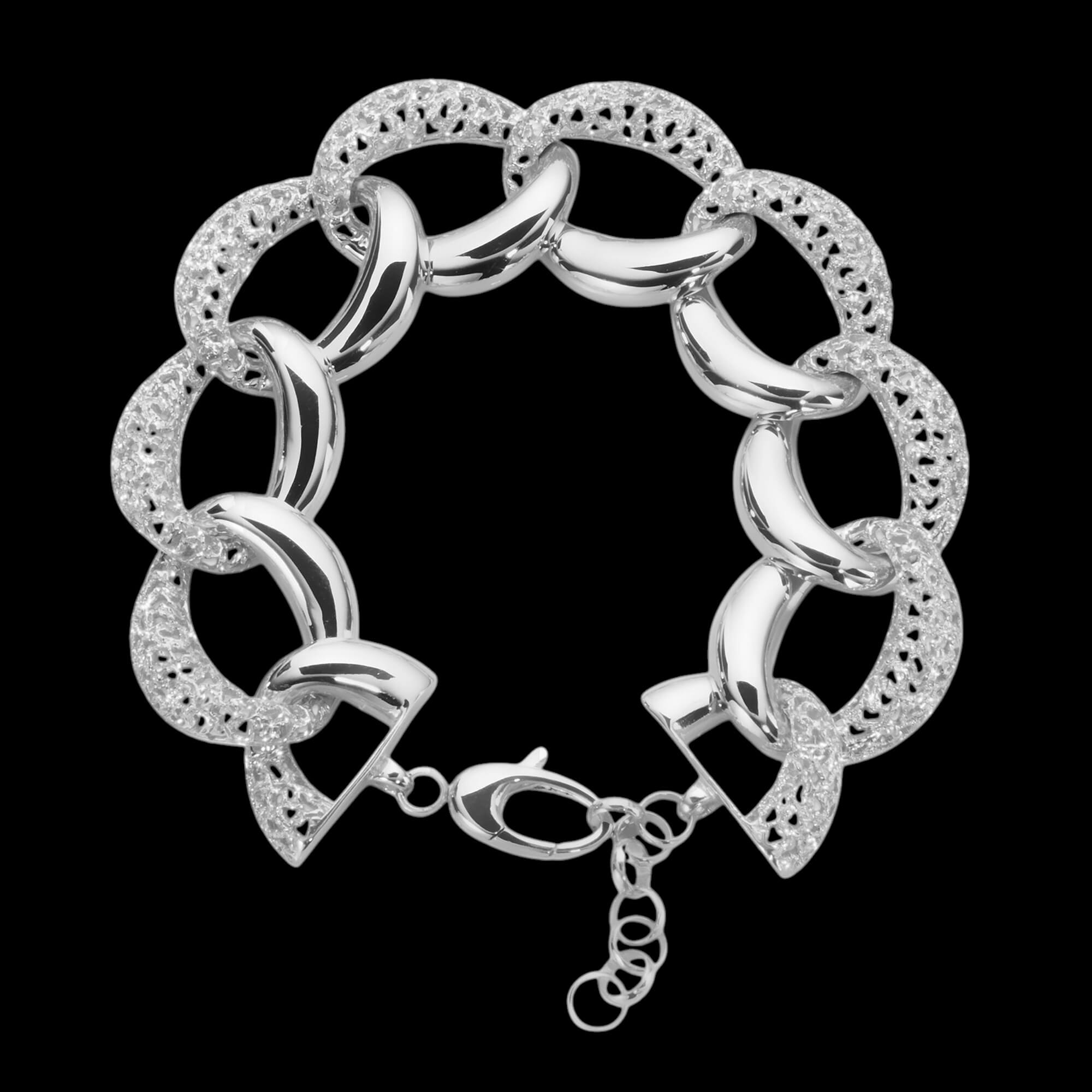 Zilveren schakelarmband met kantbewerking