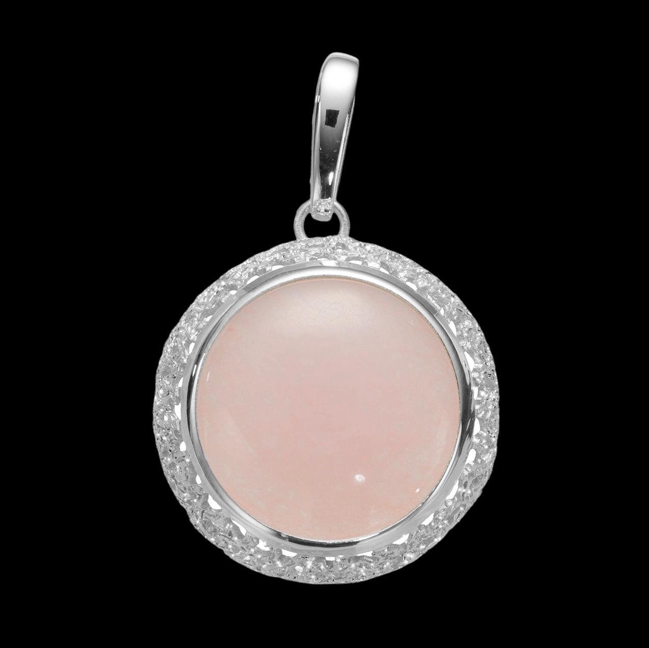 Crafted silver pendant with a pink quartz stone