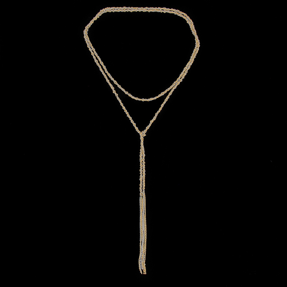 BIZ112001 - Dunne 2 kleurige sjaalketting, rosé en zilver