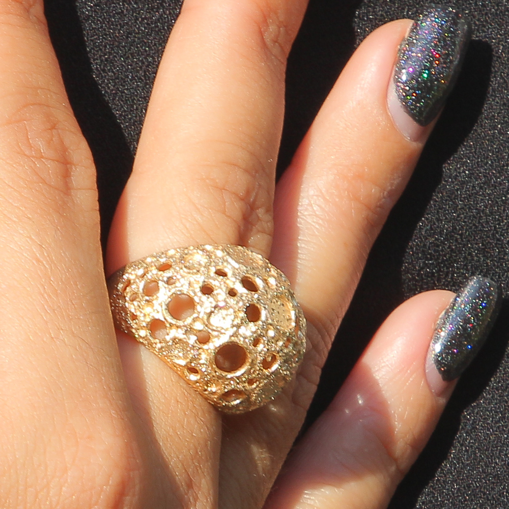 Processed and gold-plated spherical ring