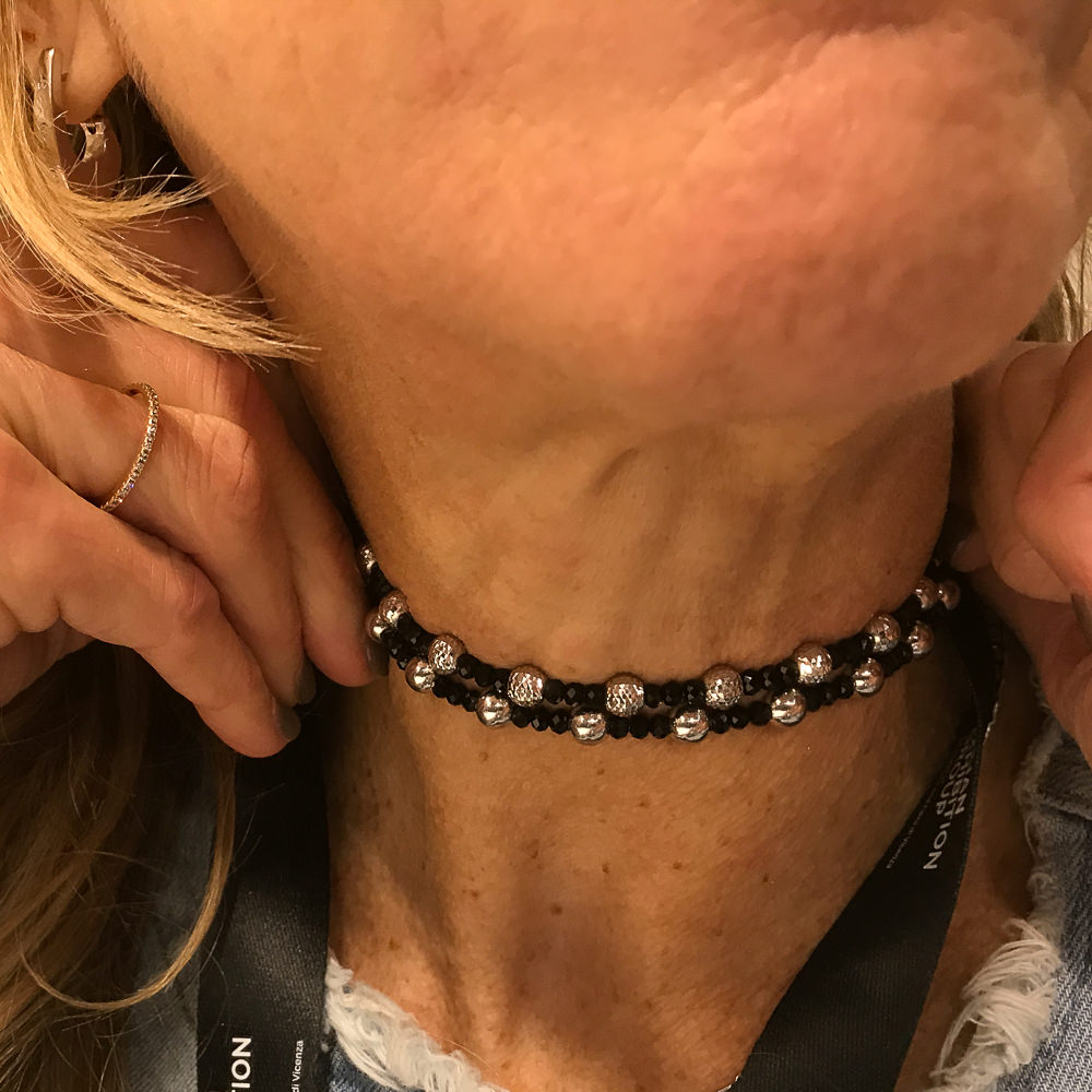 BIZ1217005 - Choker van zilver en onyx bolletjes