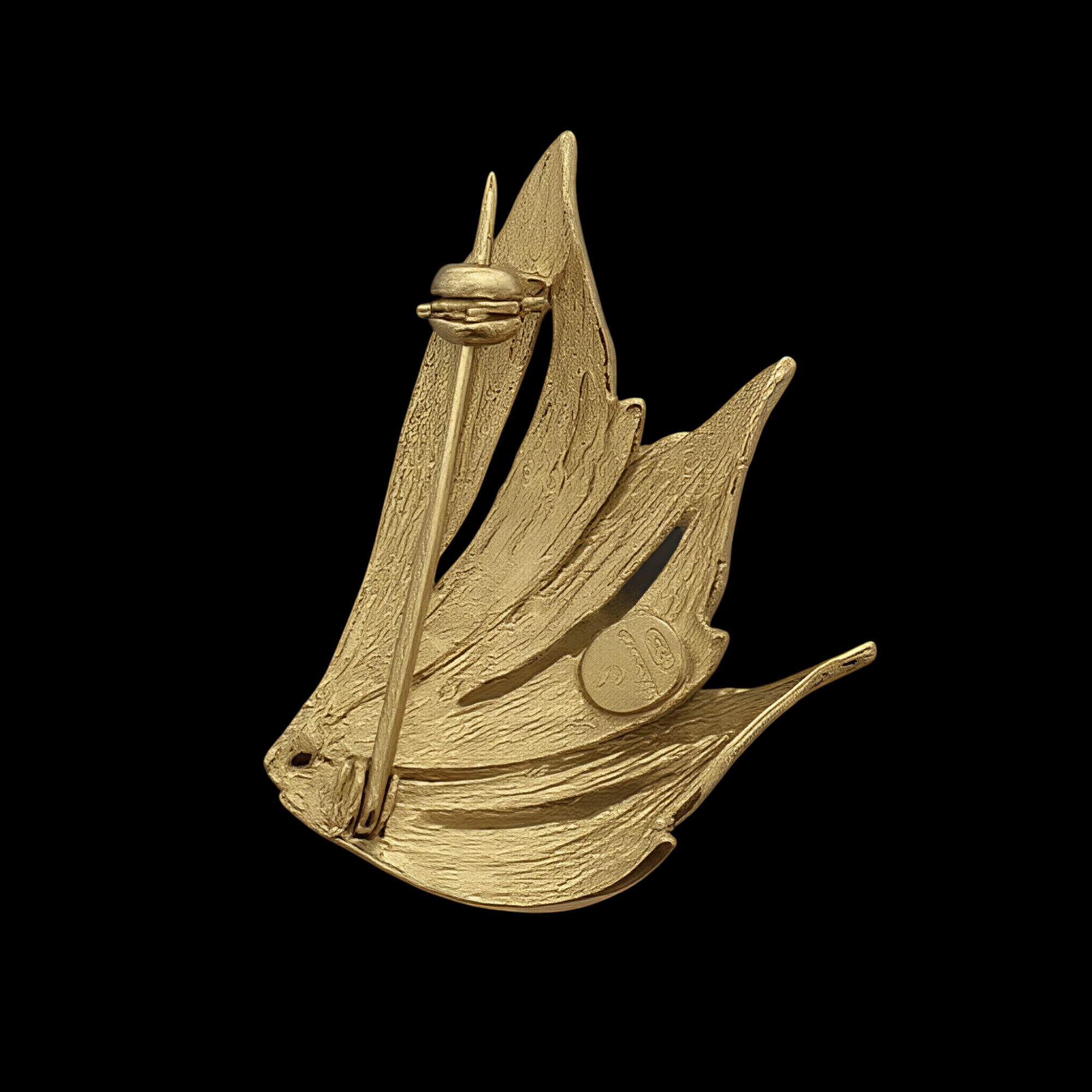 Broche/pendentif plaqué or en forme de feuille