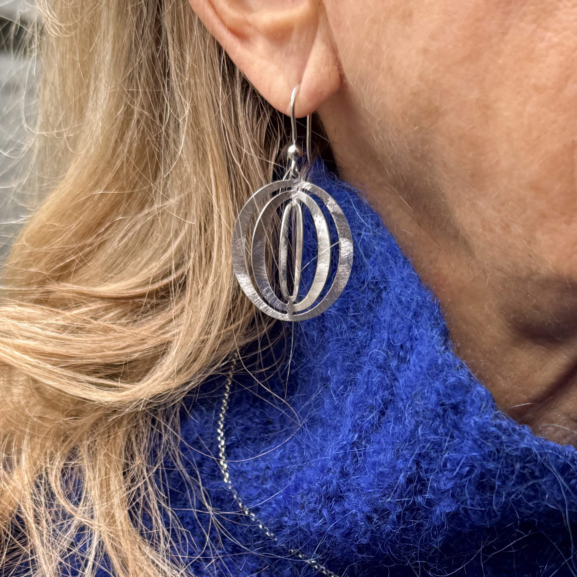 Openwork Silver Earrings with Hook Fastening