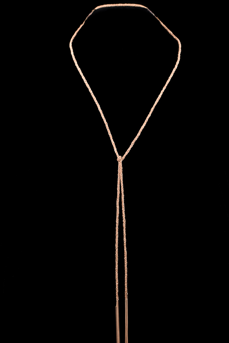 Thin rosé scarf necklace. 18Kt Gold