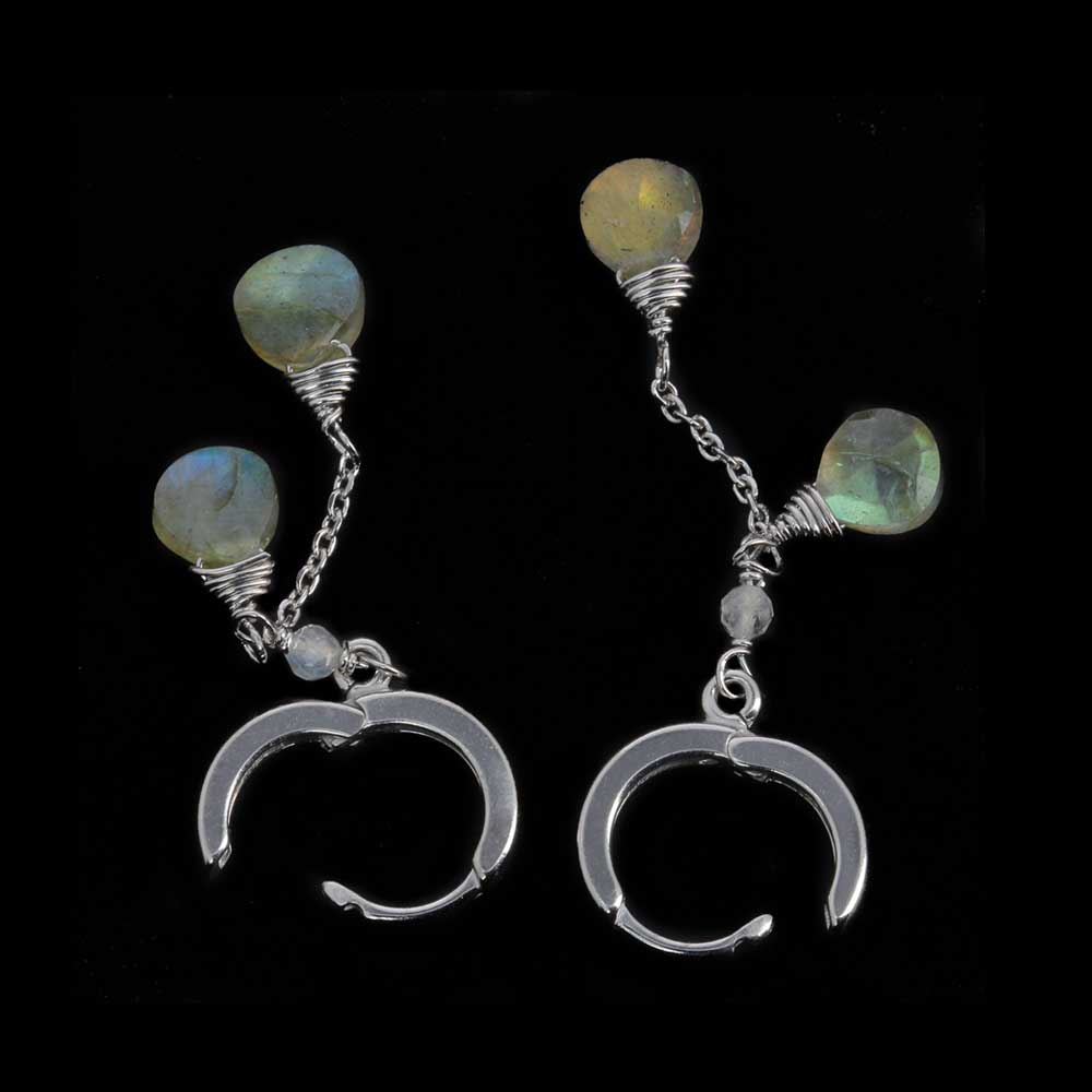 Hanging silver earrings with labradorite stones