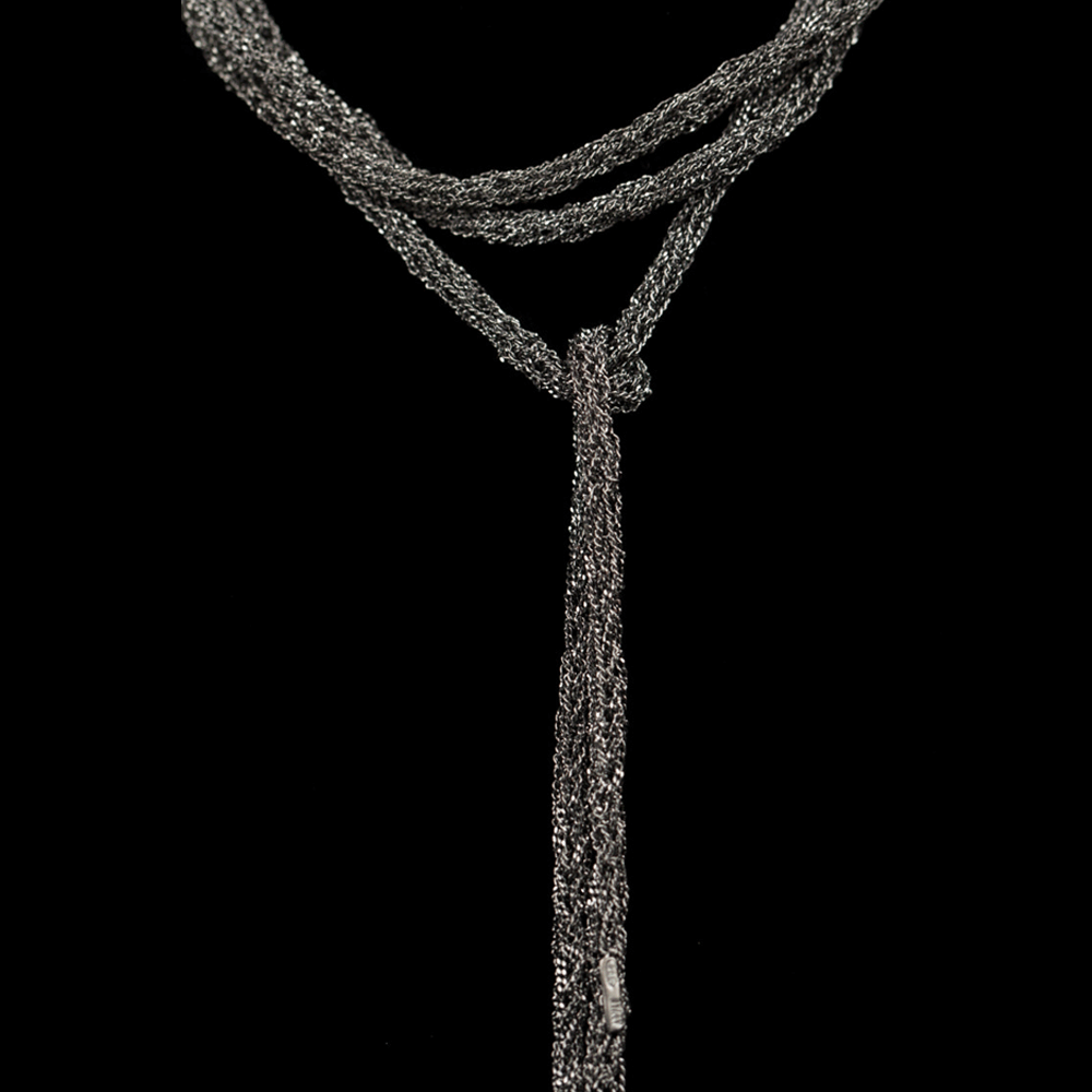 BIZ1217004 - Dunne zwart zilveren sjaalketting