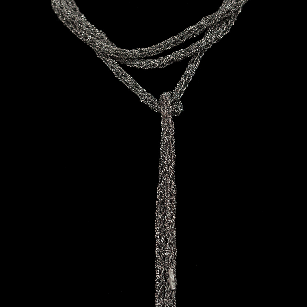 Thin black silver scarf chain