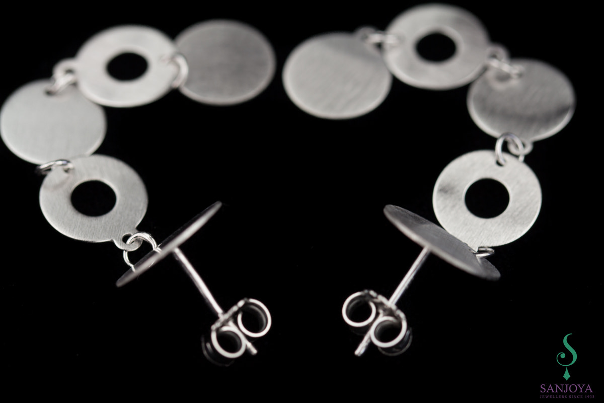 Silver matte and long earrings with circles