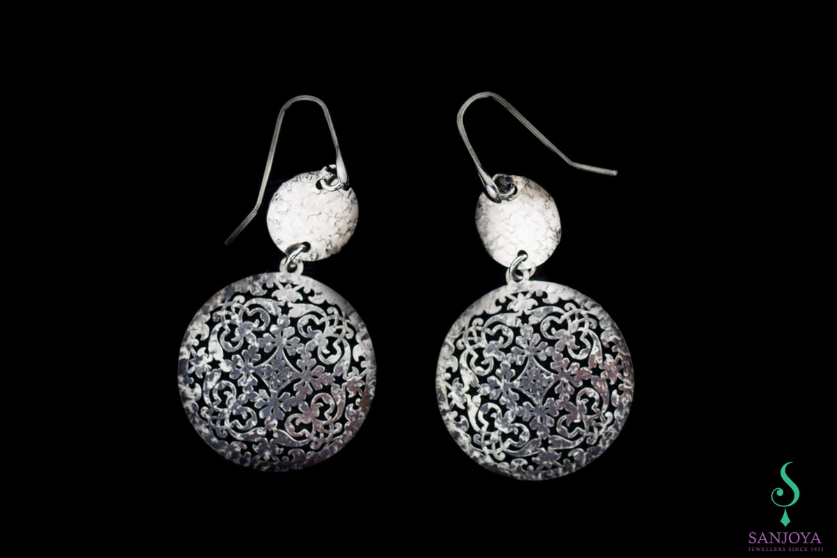 Dark grey Sanjoya earrings, short and pendant