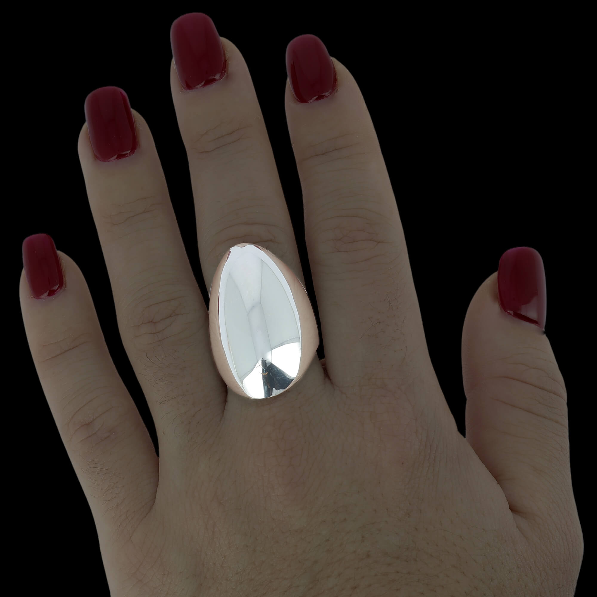 Sleek silver polished and elongated ring
