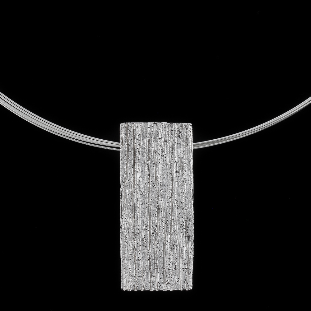 Silver rectangular diamond cut pendant