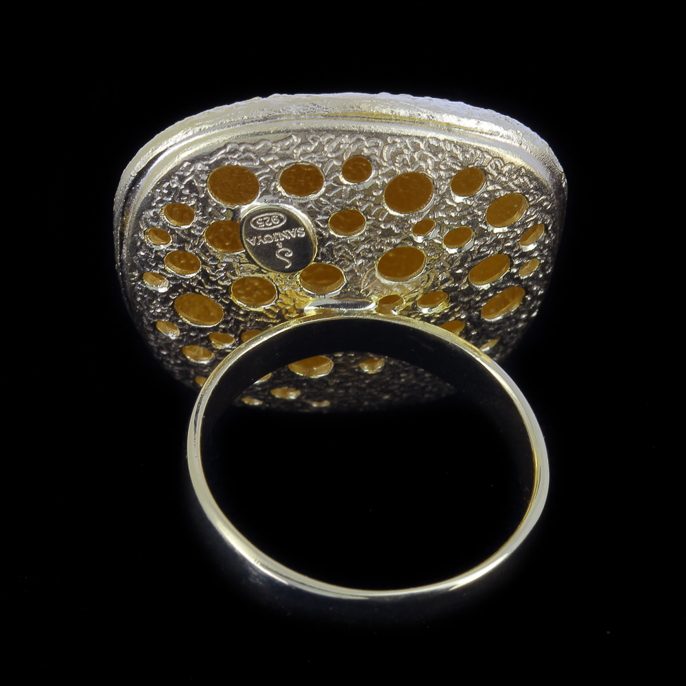Large gold plated squares ring with rounded corners