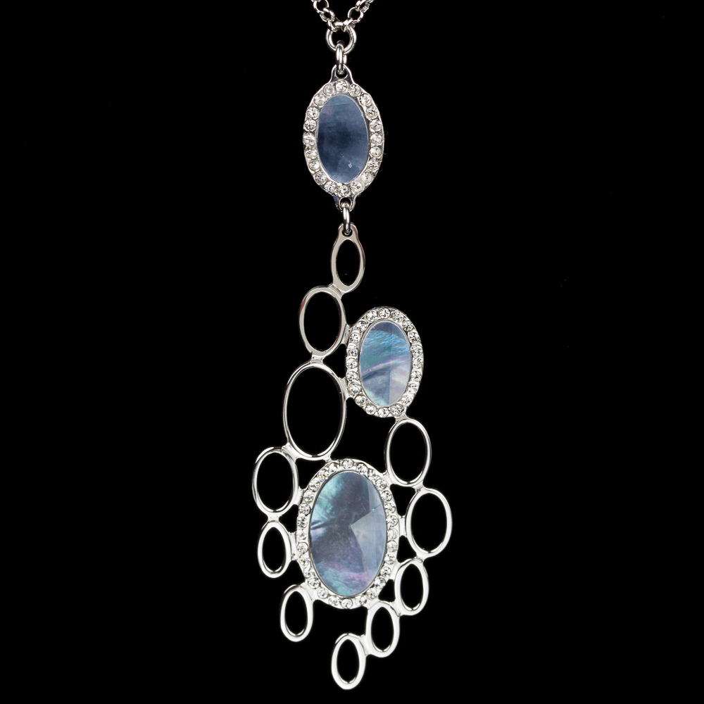 SC0714024 - Zilveren ketting met een kleine blauwe parelmoeren hanger