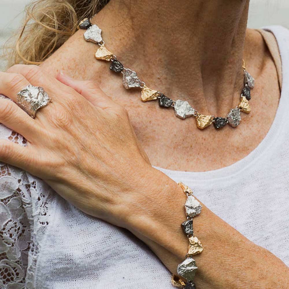 Silver three-coloured bracelet