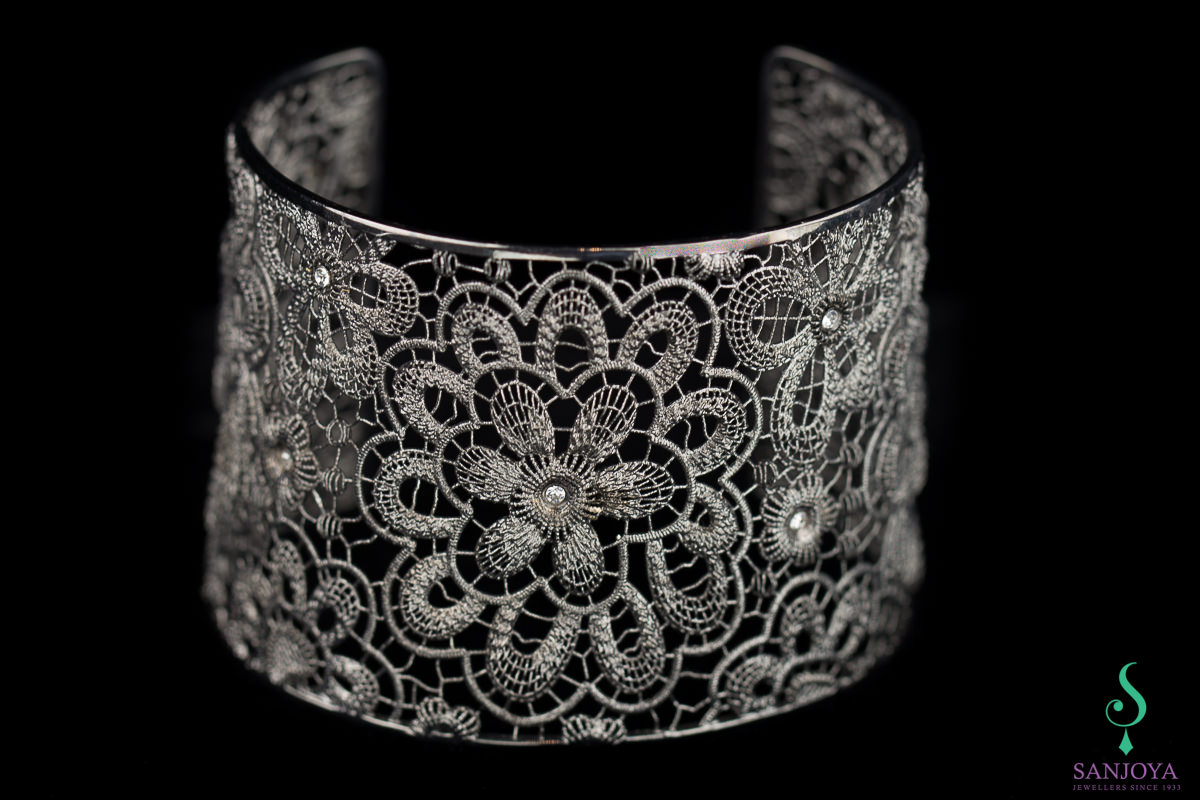 Dark Gray worked silver bangle