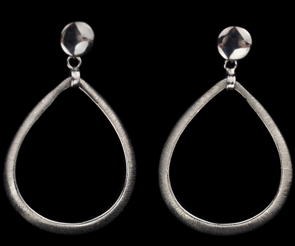 Large silver black earrings in the shape of drops