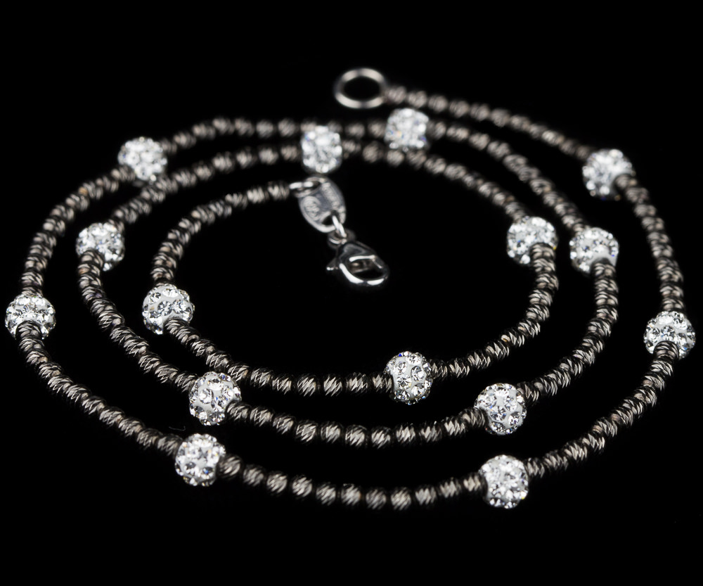 Silver gray necklace with sparkling stones; Italian