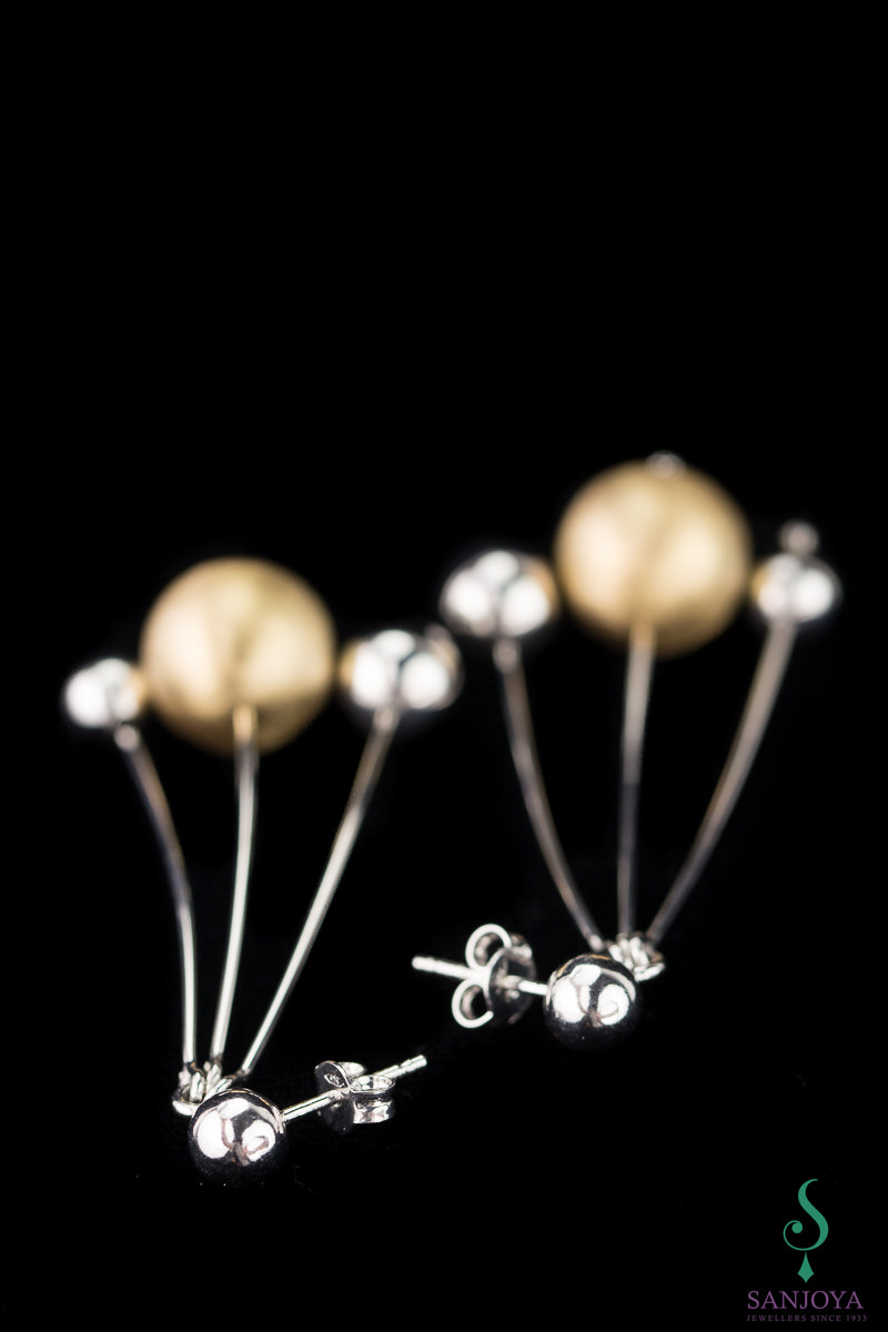 Two-tone silver long earrings with decorations