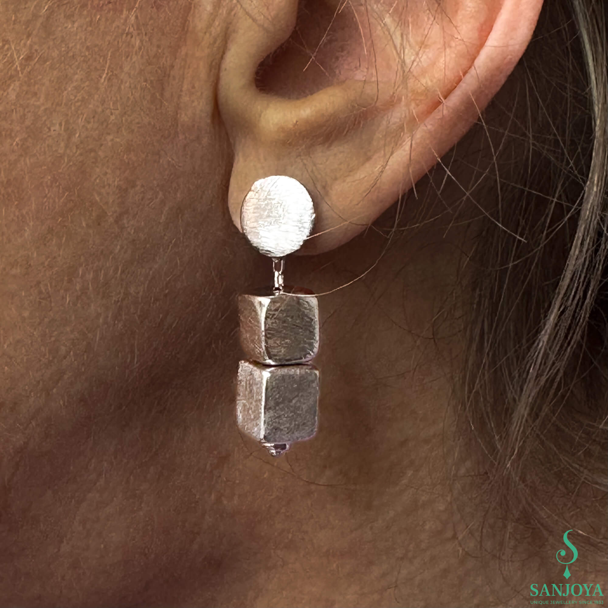 Silver block earrings