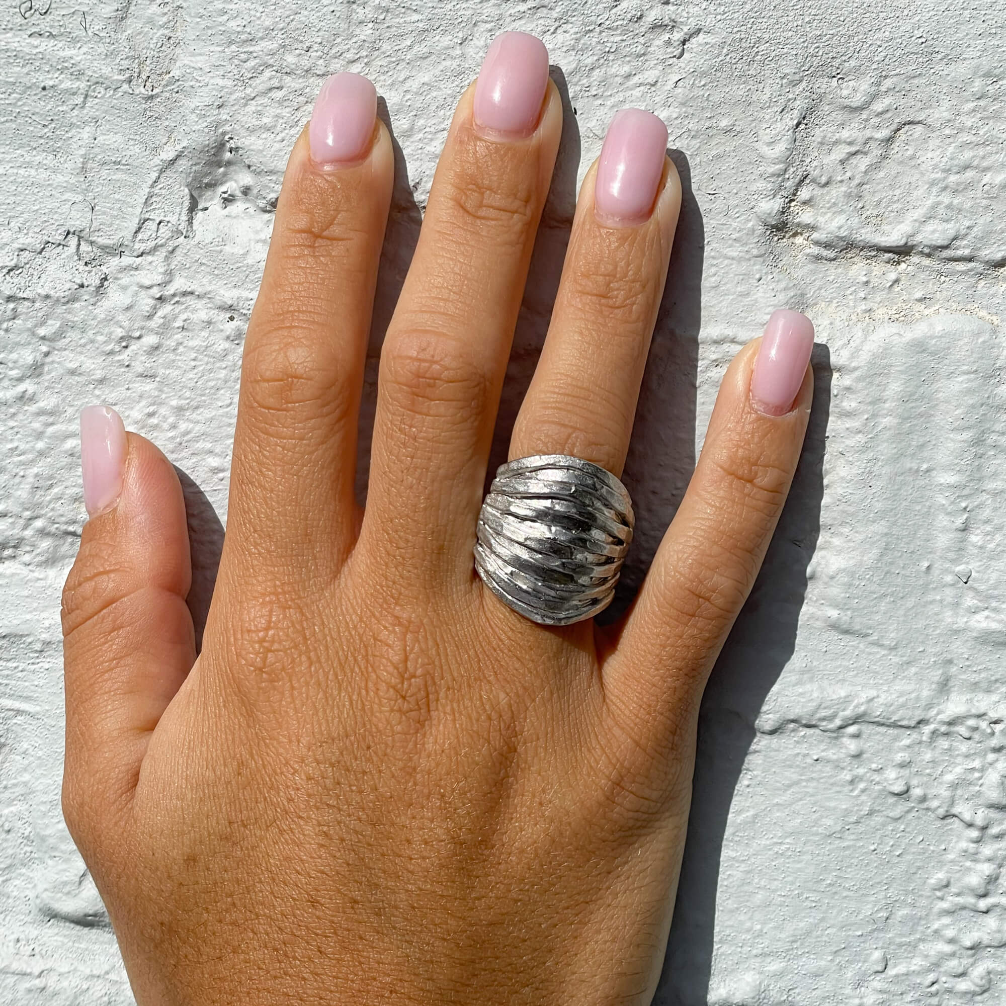 Wide ribbed and matte silver ring