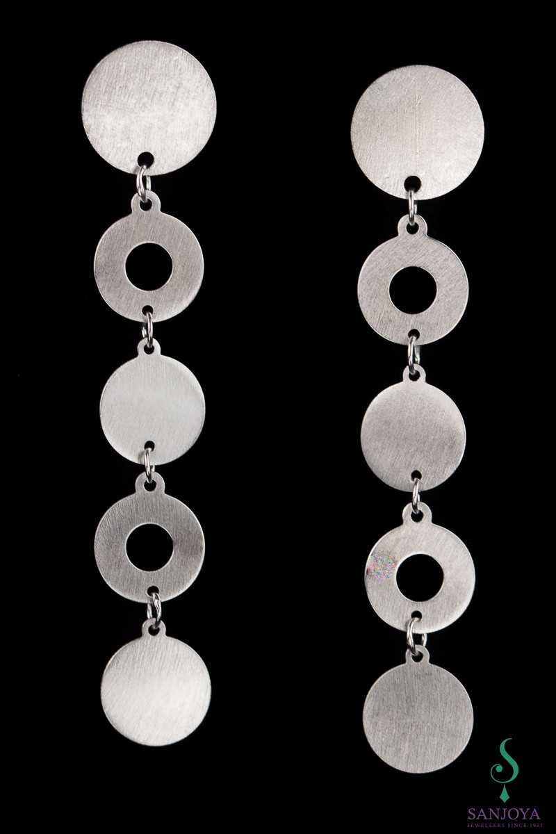 Silver matte and long earrings with circles