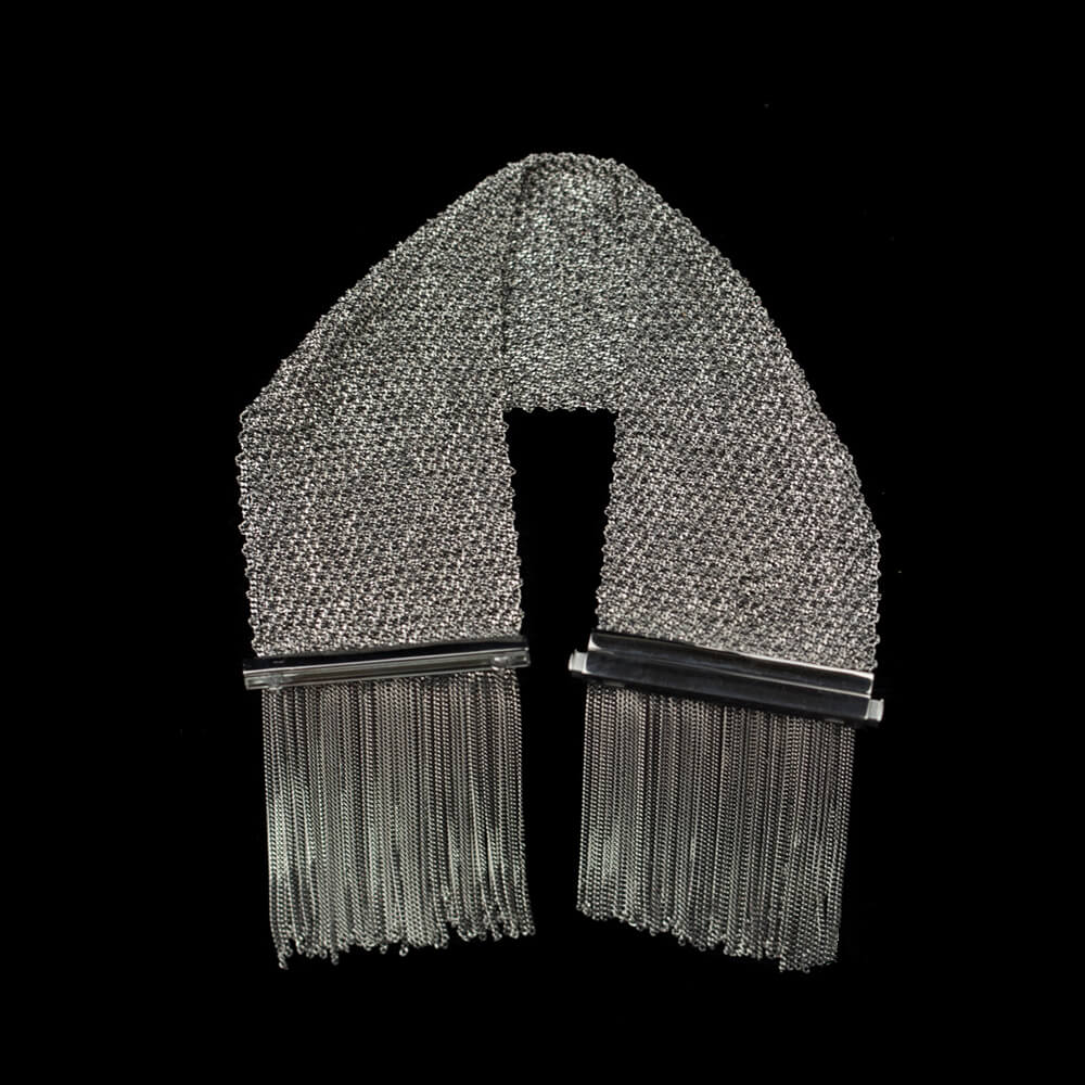 BIZ0118001 - Zwart en afhangend zilveren verweven pols sjaaltje