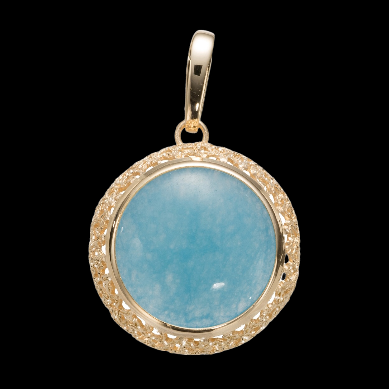 Crafted gold plated pendant with a blue quartz stone