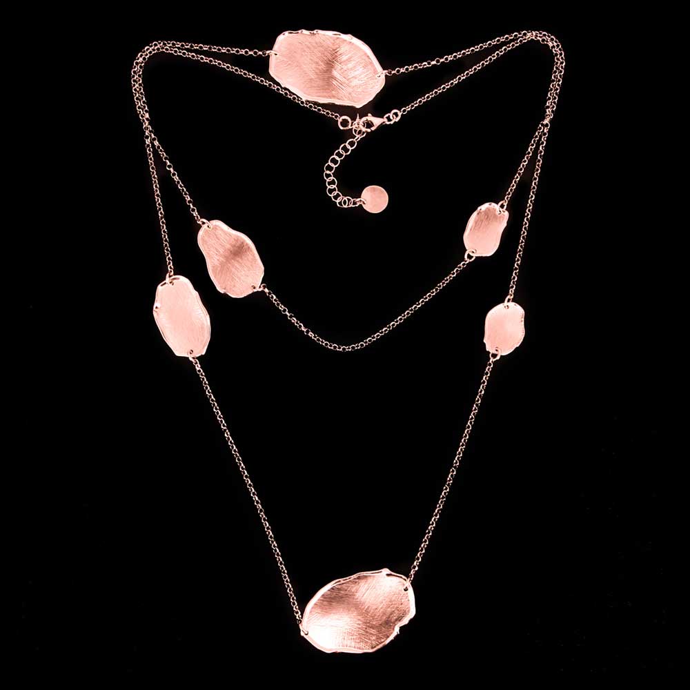 ES0220001 - Lange rosé ketting met ongehamerde ovale schakels