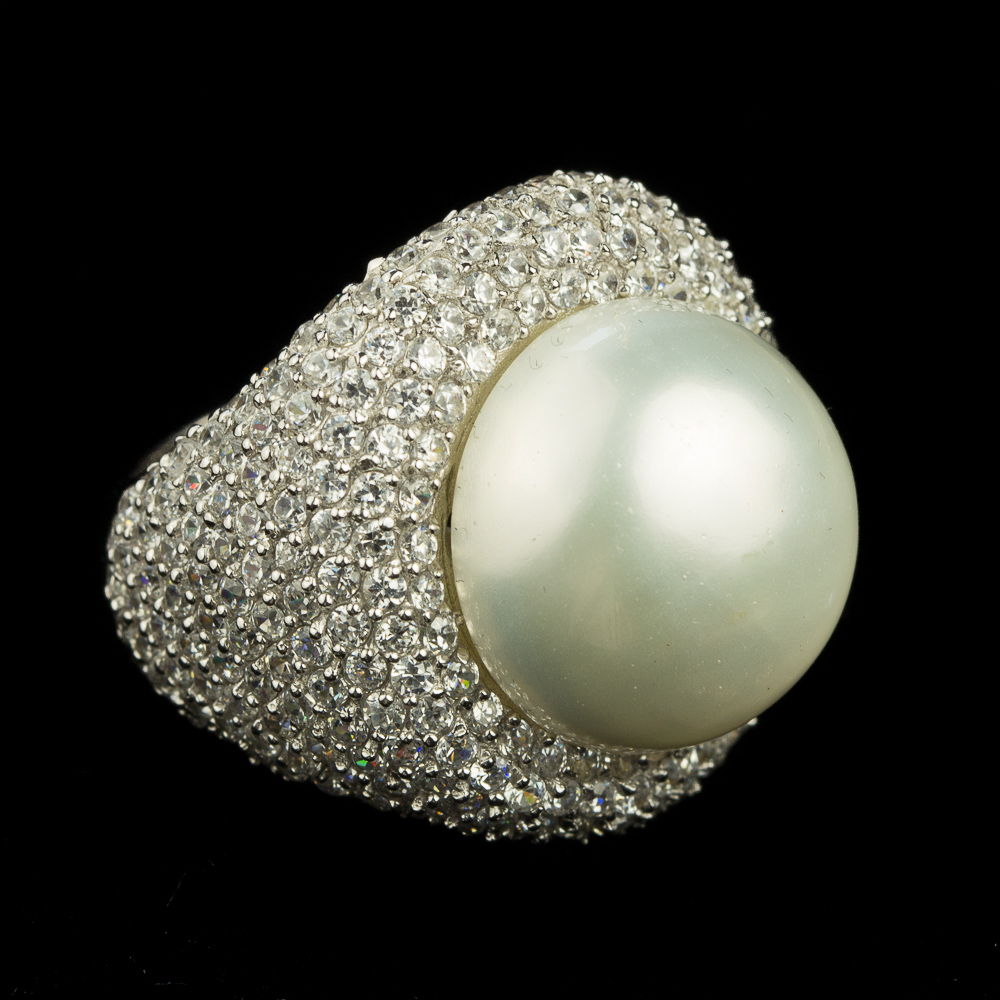 Silver ring with pearl and zirconia, Greek design