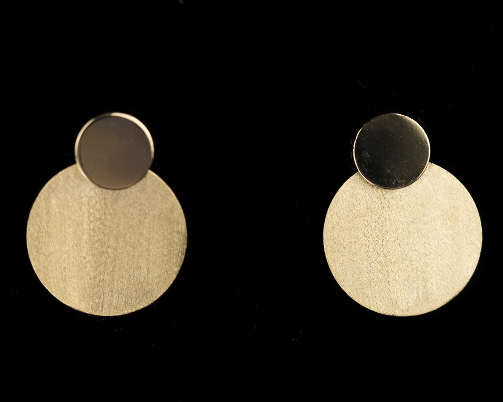 Gold earrings with two circles, 18Kt