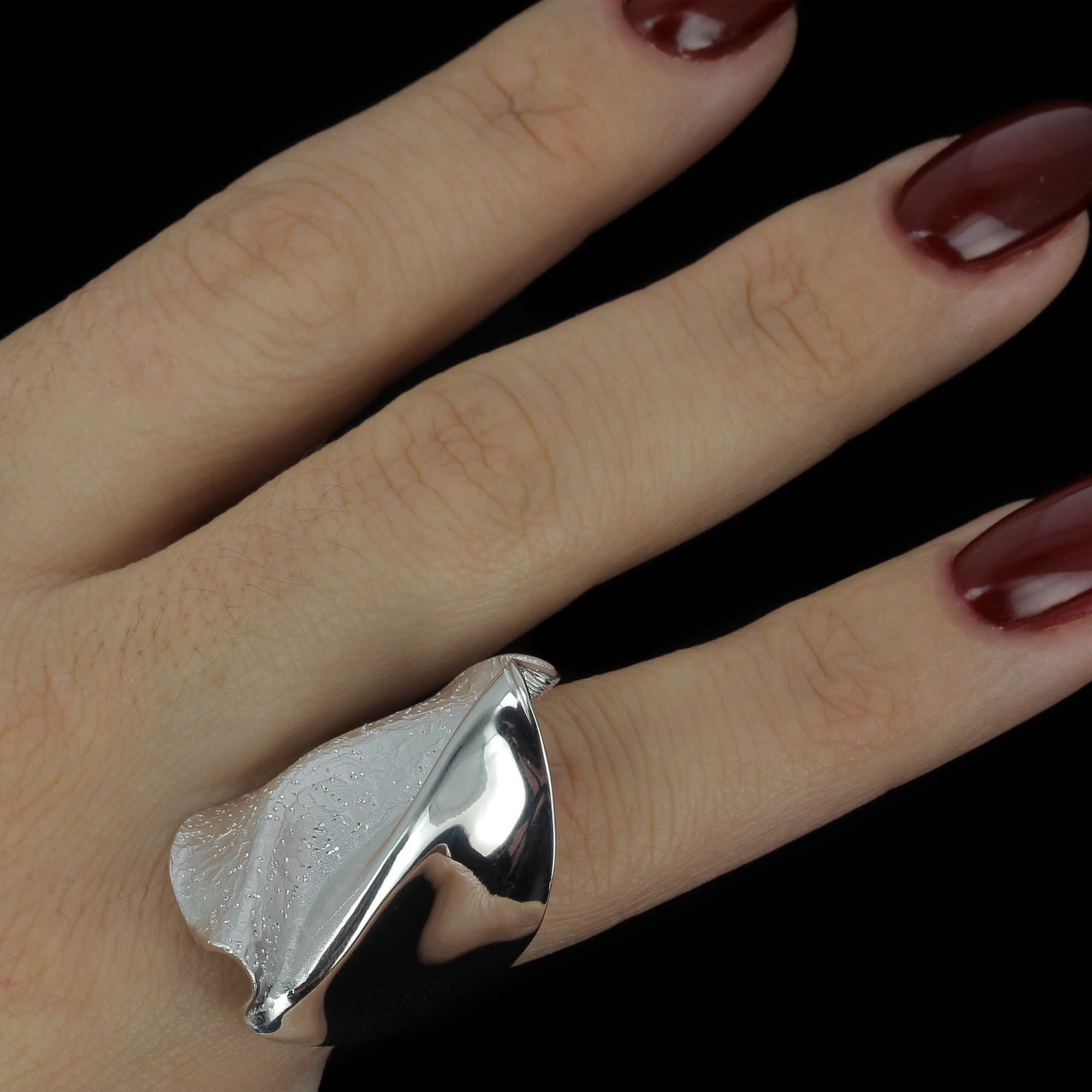 Brilliant silver ring; matte and polished / diamond-