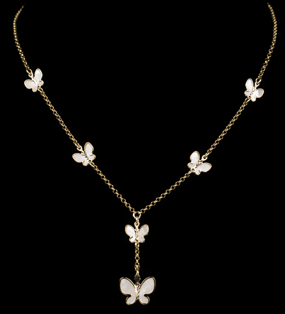 Gold-plated necklace with butterflies of mother-of-pearl