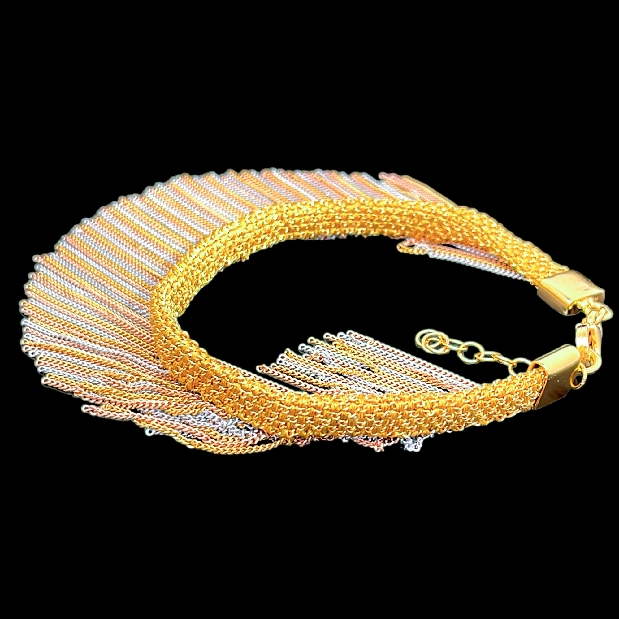 Bracelet en argent tricolore avec chaînes pendantes