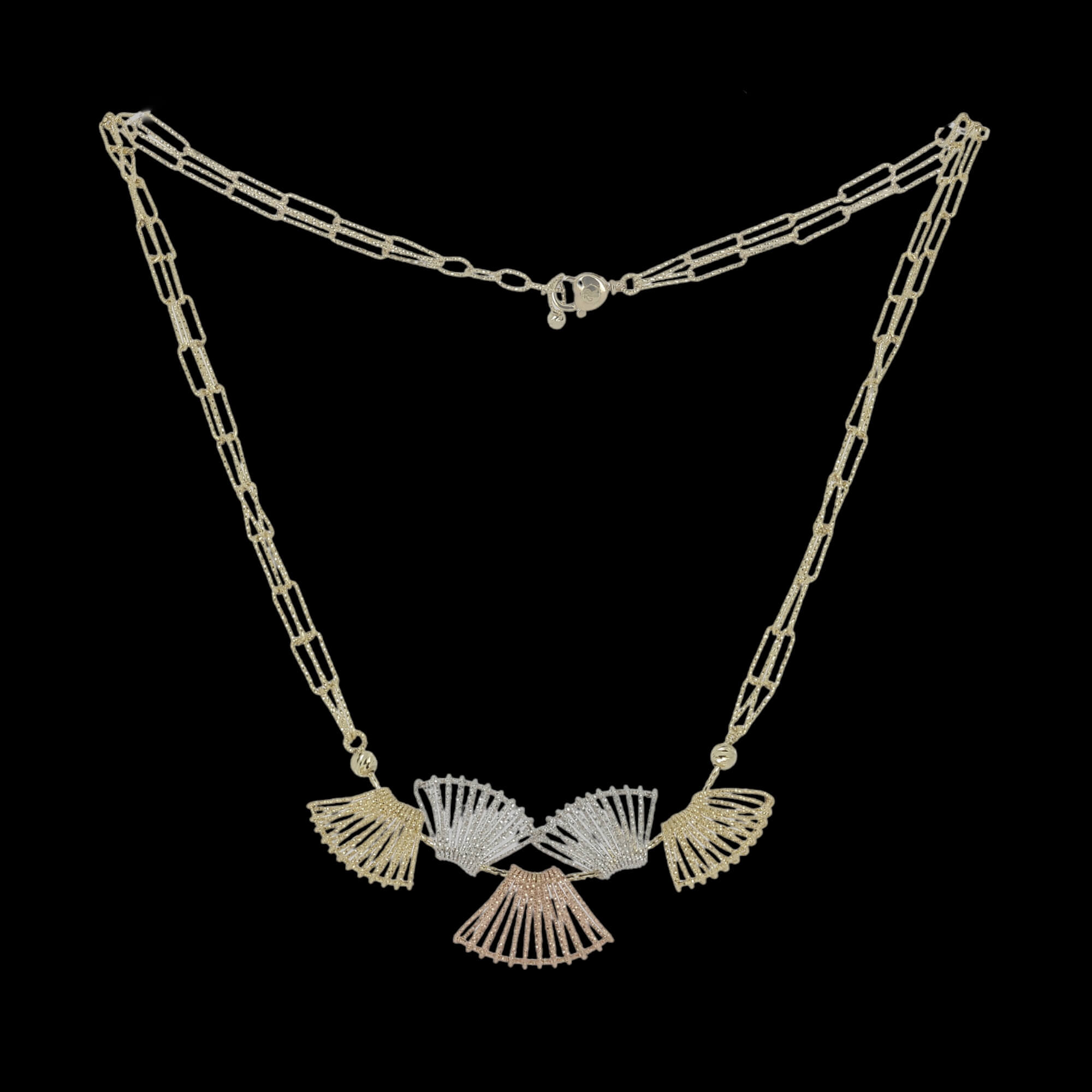 Goldene Trikolore-Halskette aus 18-karätigem Gold, 5 Elemente