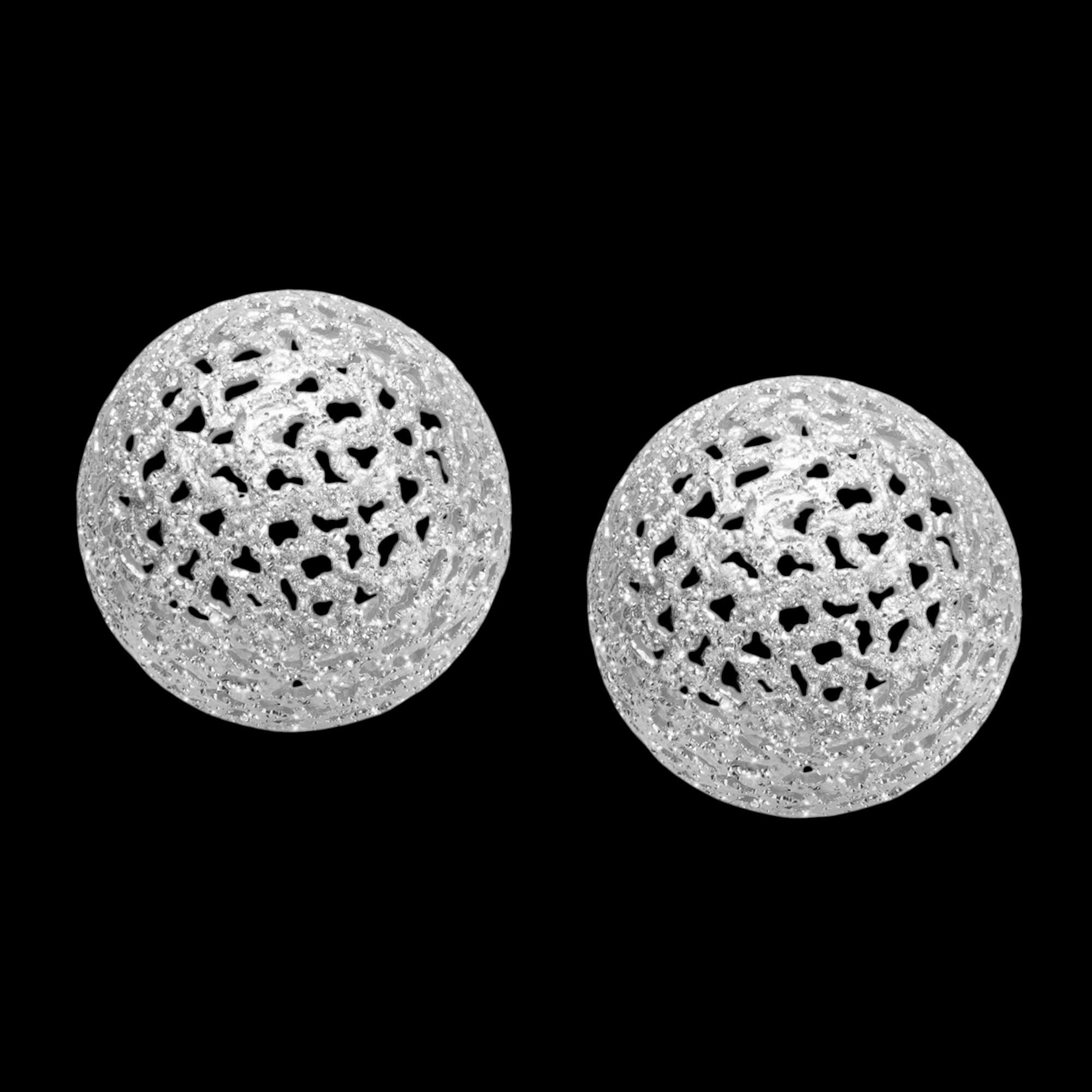 Large Dome-Shaped Silver Earrings with Open Circles