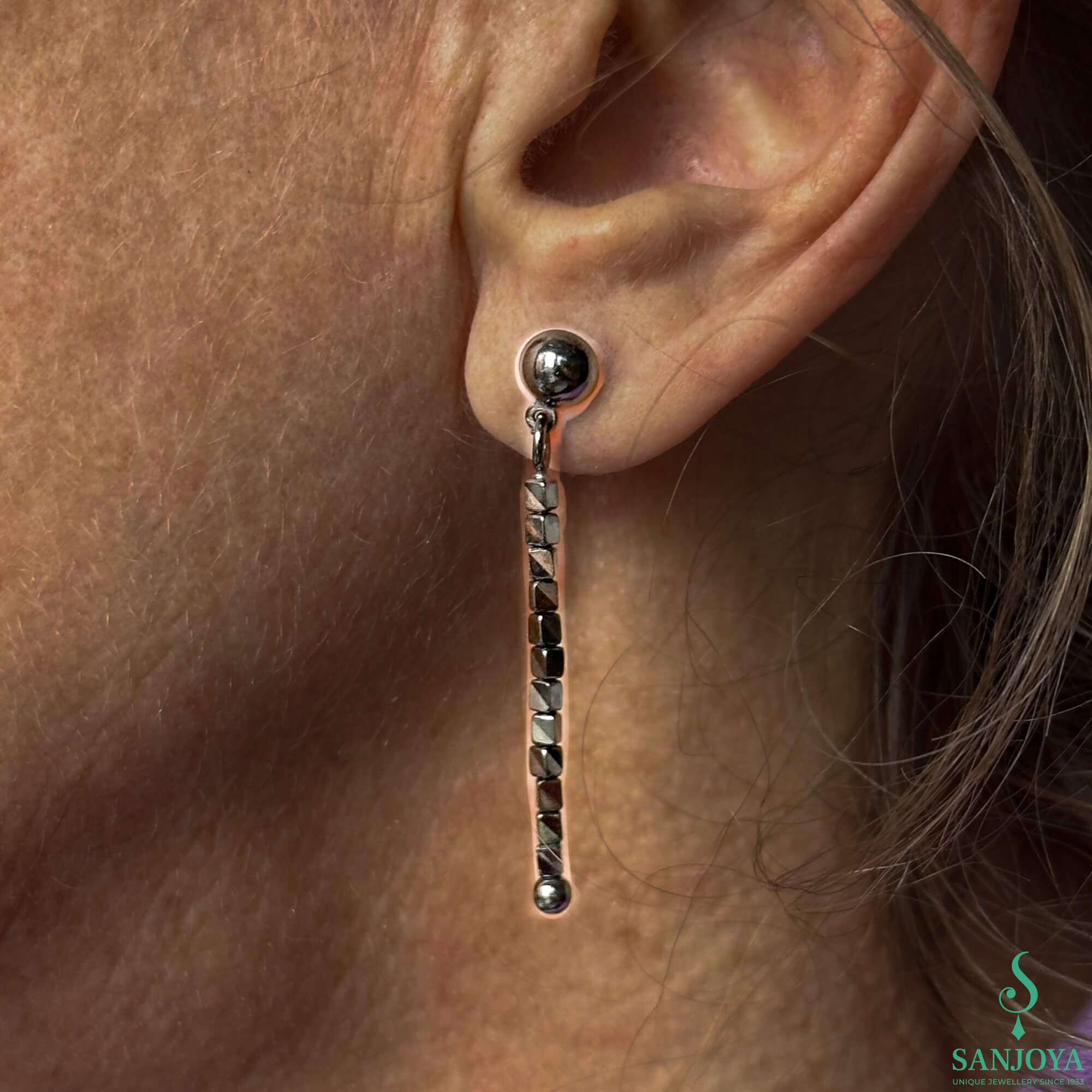 Boucles d'oreilles blocs longues en hématite